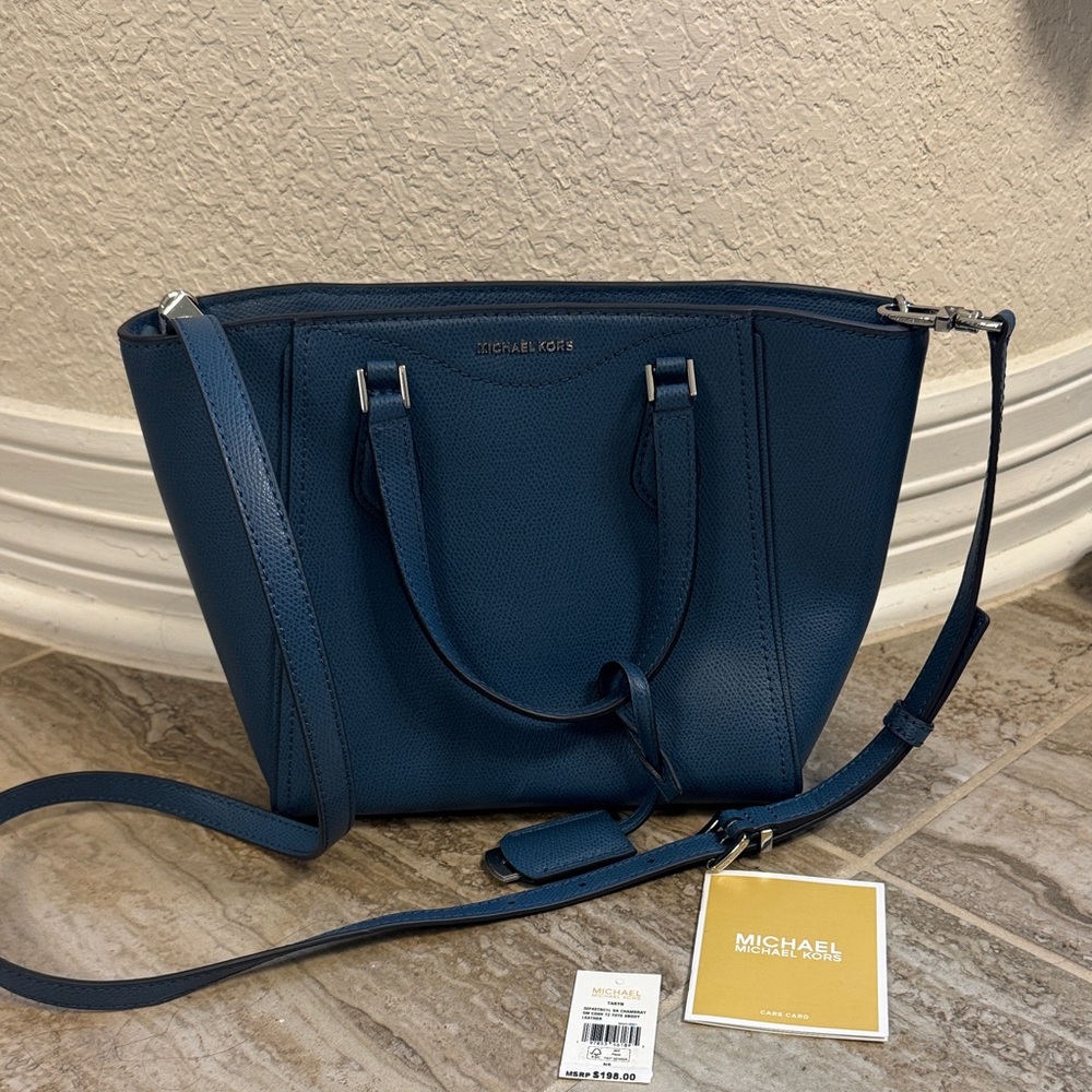 New Michael Kors Taryn Small Convertible TZ Tote Crossbody in Dark Chambray